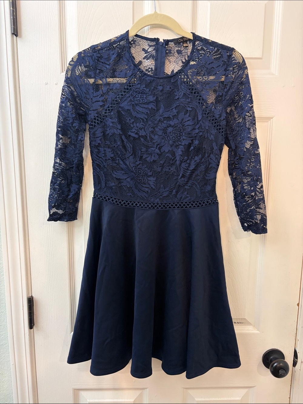 City Studio Navy Floral Lace Fit-and-Flare Dress